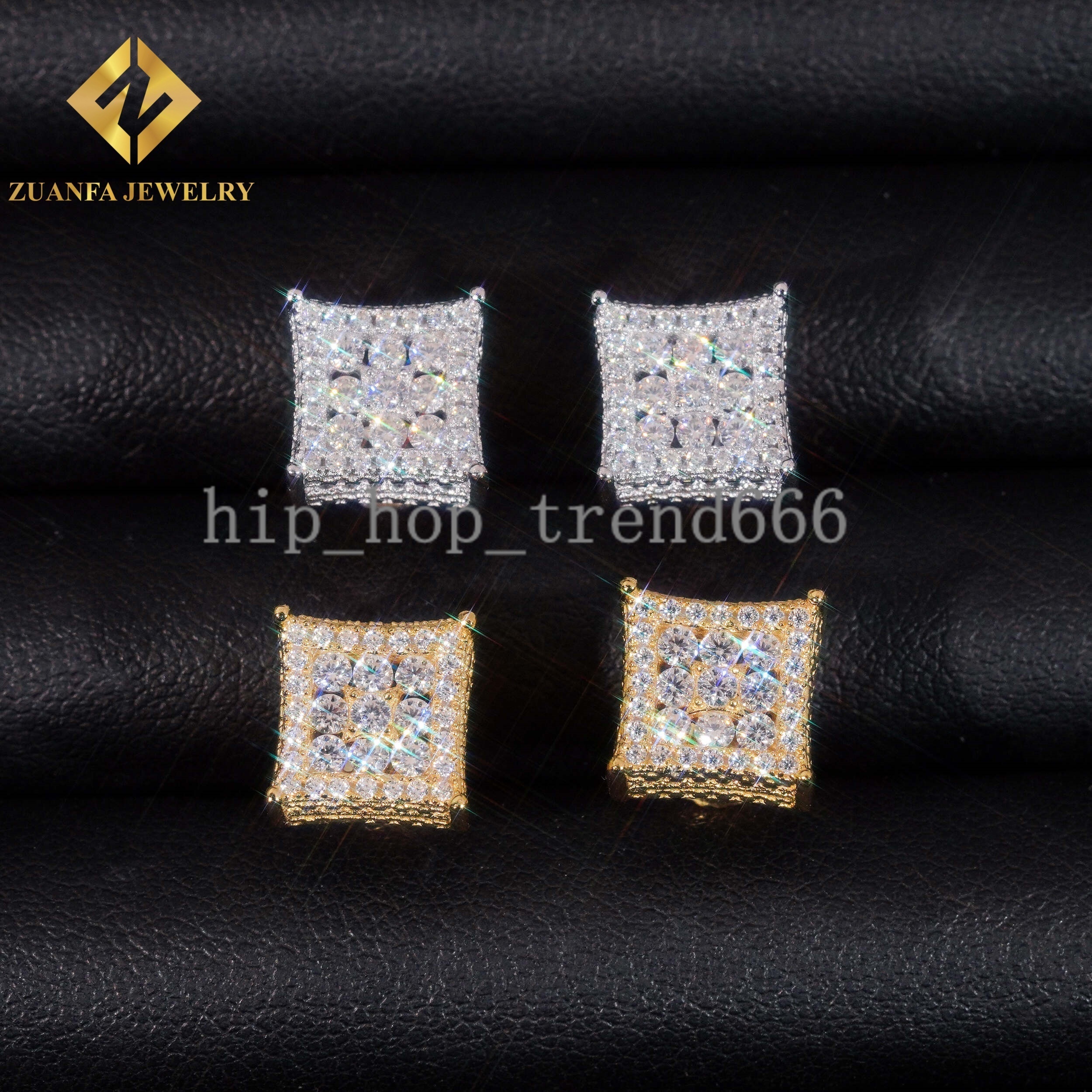 10*10mm Square Stud Earring 925 Silver Moissanite Stud Hip Hop Fine Jewelry Stud Earring for Men Women