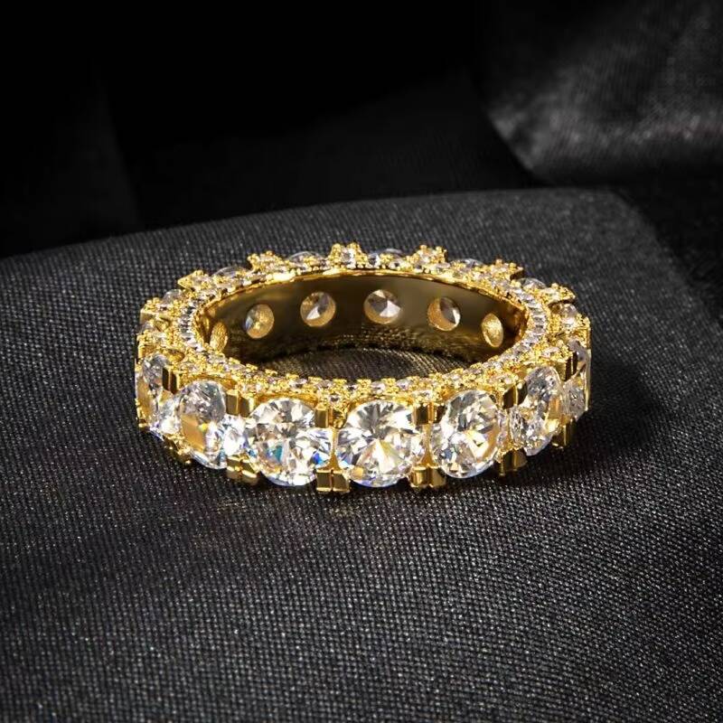 Silver Plated Copper Alloy Hip Hop Classic Design 5MM Side Iced 360 Moissanite Cubic Moissaniteia Eternity Ring