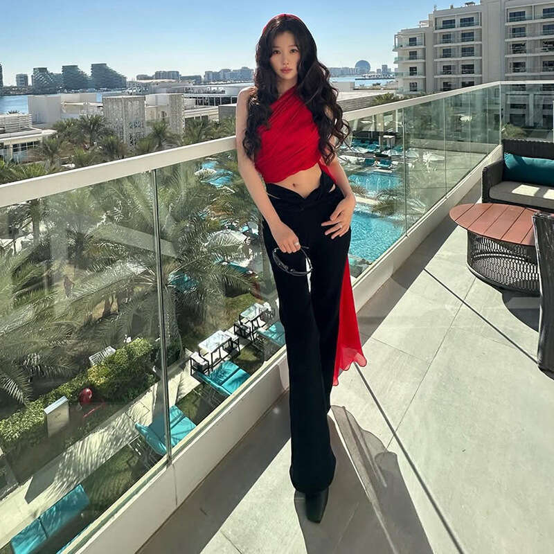 2024 Women's Autumn Winter New Fashion Solid Color Sexy Off-Shoulder Crop Top with Ribbon for Women 44b