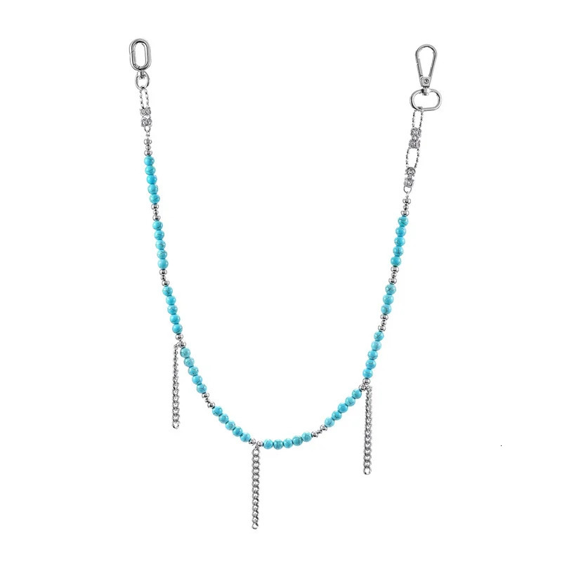 Japanese Fashion Vintage Trendy Turquoise Round Bead Cross Chain Tassel Punk Pants Chain Hip-hop Jeans Accessories 250722