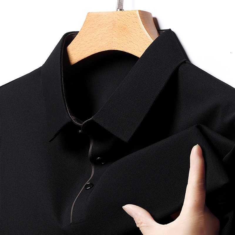 Fashionable Ice Silk Polo Shirt Mens Half Sleeved Casual Top Middle-aged Lapel Pullover Solid Color Short Sleeved Mens T-shirtXJ250725