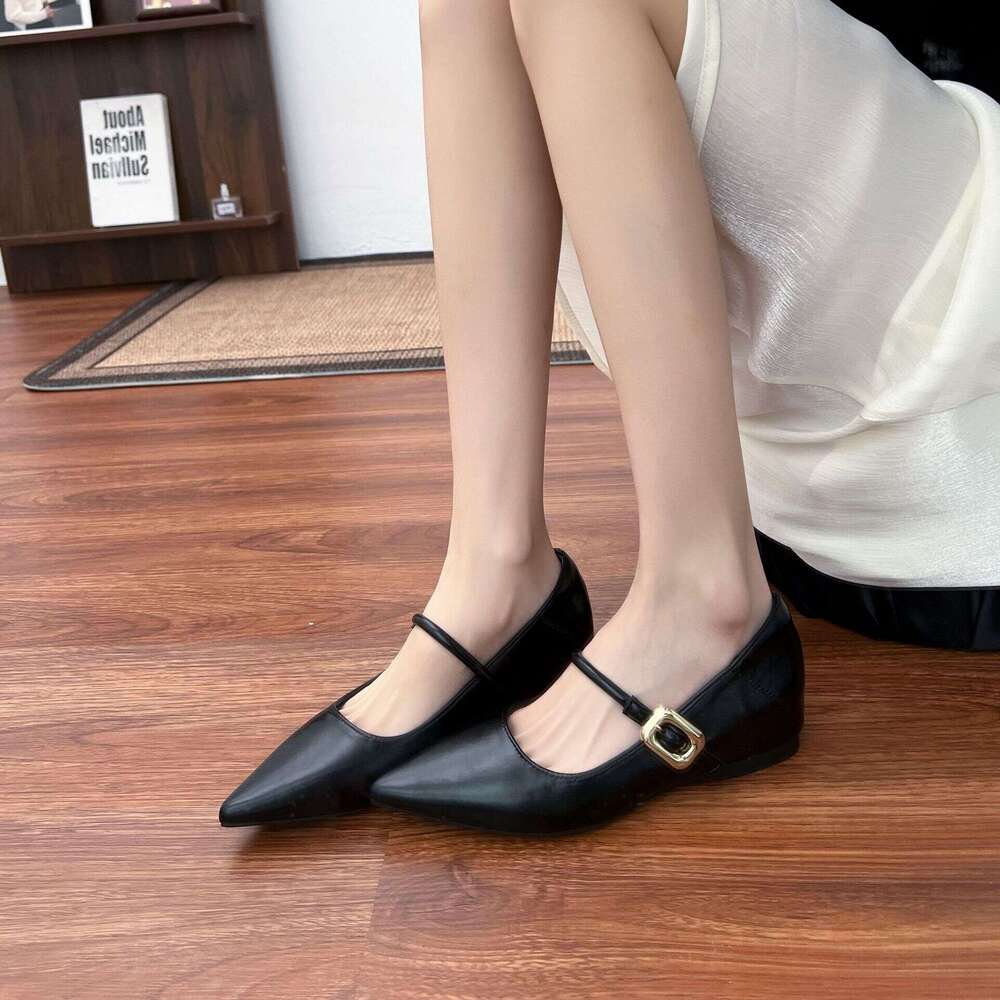 Designer Autumn Summer New Style Single Versatile Shallow Mary Jane Pointed Toe Women's Height Increasing Shoes for Women
