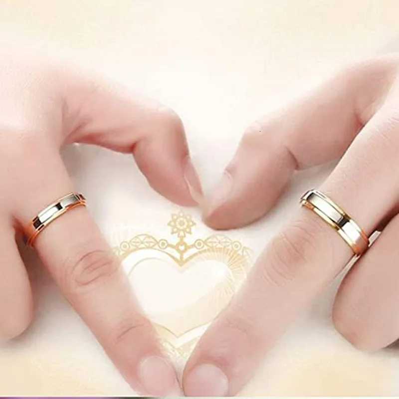 Luxury Design Stainless Steel Couple Ring Simple Engagement Wedding Ring Exquisite Promise Ring Romantic Valentines Day Gift W250417