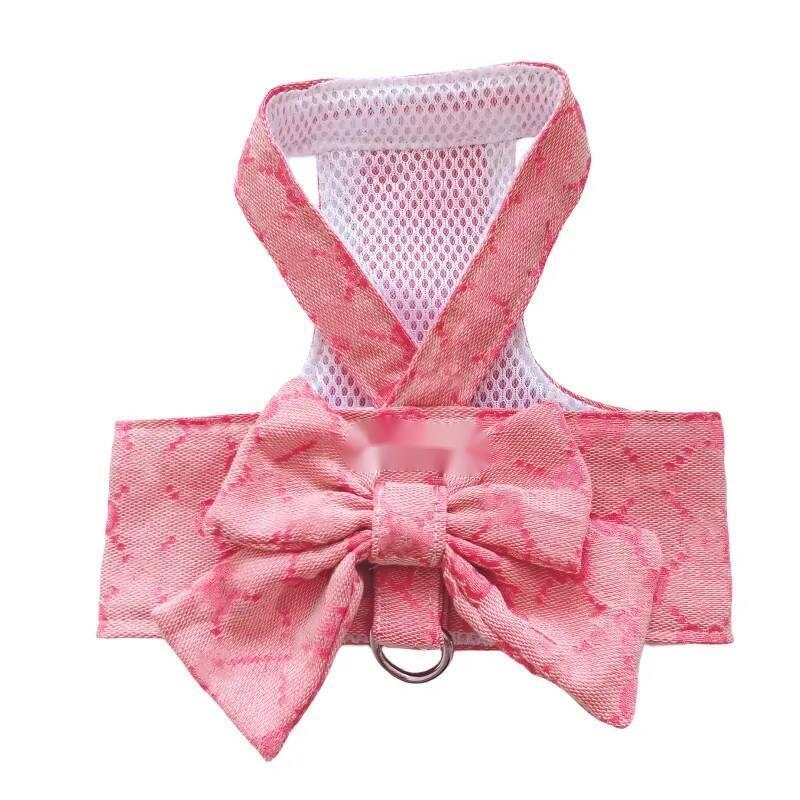 Designer Bow Knot No Pull Pet Classic Letter Pattern with D-Ring Soft Mesh Dog Dress Escape Proof Princess Puppy Harness for Small Dogs Cats 283
