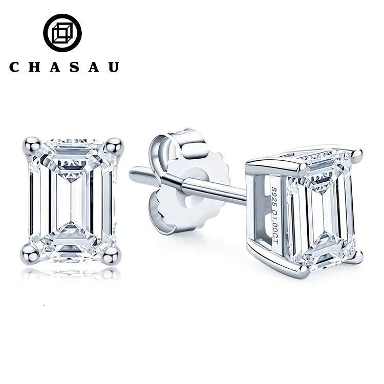 Wholesale 925 Sterling Silver Moissanite Earrings Classic Emerald Cut Stud 6.5mm 1.0CT Classic Style