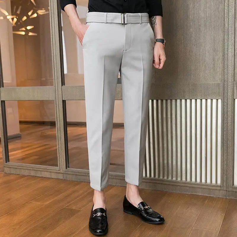 Korean Clothing Men Thin Straight Slim Suit Pants Summer Streetwear Fashion Business Casual Big Size Ice Silk Versatile Trousers 250725