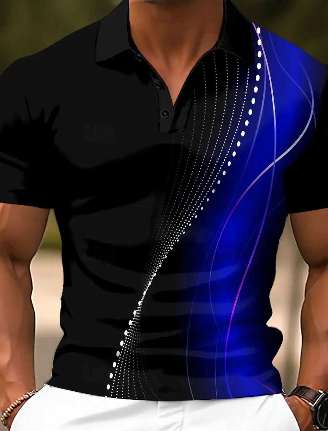 Mens Geometric Line Polo Short Sleeve Polo Shirts Collared Shirts Casual School Outdoor Daily Wear Home Wear 3D Print XJ250725