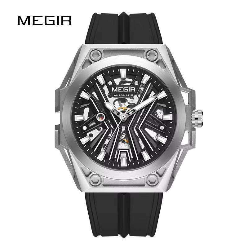 MEGIR Men's Skeleton Automatic Watch - 316L Steel, 50M Waterproof, Luminous, Silicone Strap - Bulk Wholesale