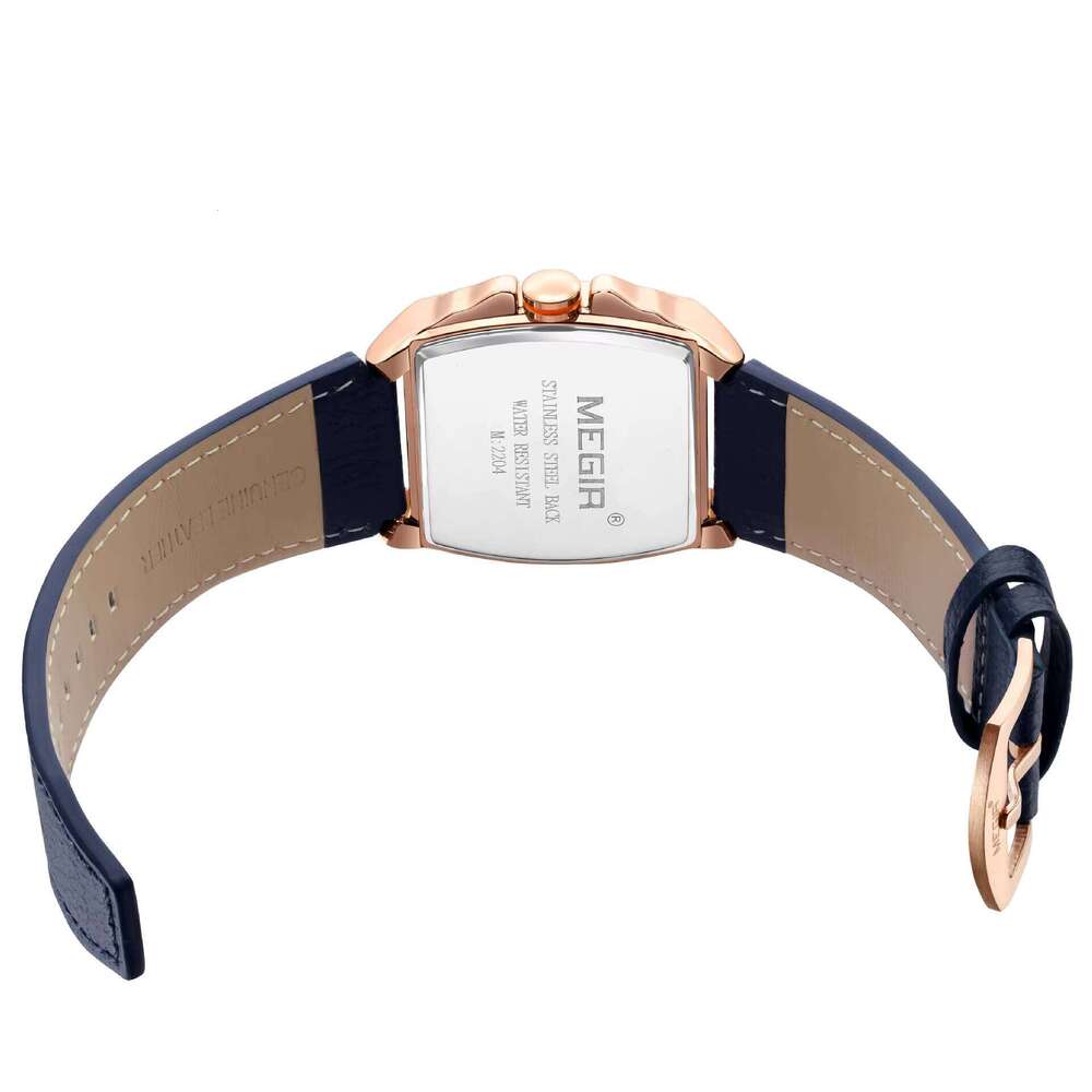 DHwatches MEGIR Men's Tonneau Watch - Chronograph, Luminous, 30M Waterproof, Leather Strap, Sporty Quartz Wristwatch