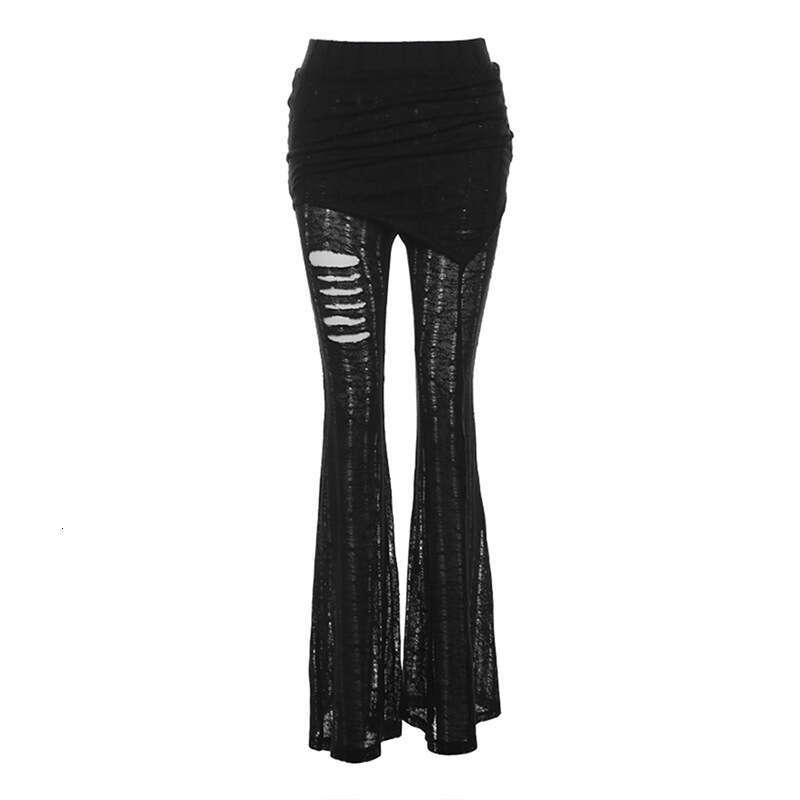 2024 Autumn New Women's Solid Color Slim Street Fashion High Waist Casual Ripped Flared Pants b19
