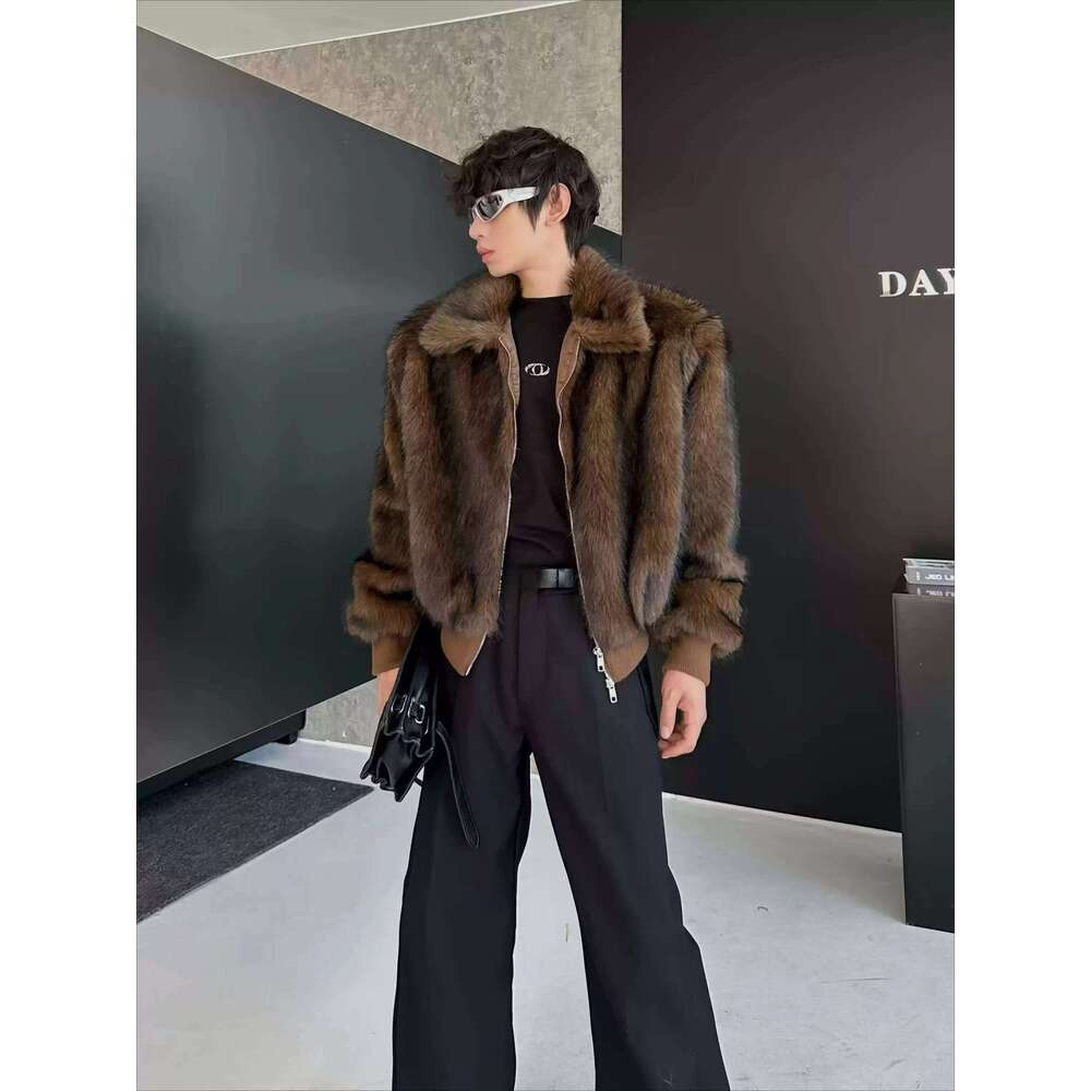 Short Mink Faux 2024 Men's Autumn New Loose High-End Trendy Warm Coats Long-Sleeve Lapel Fur Padded Jackets