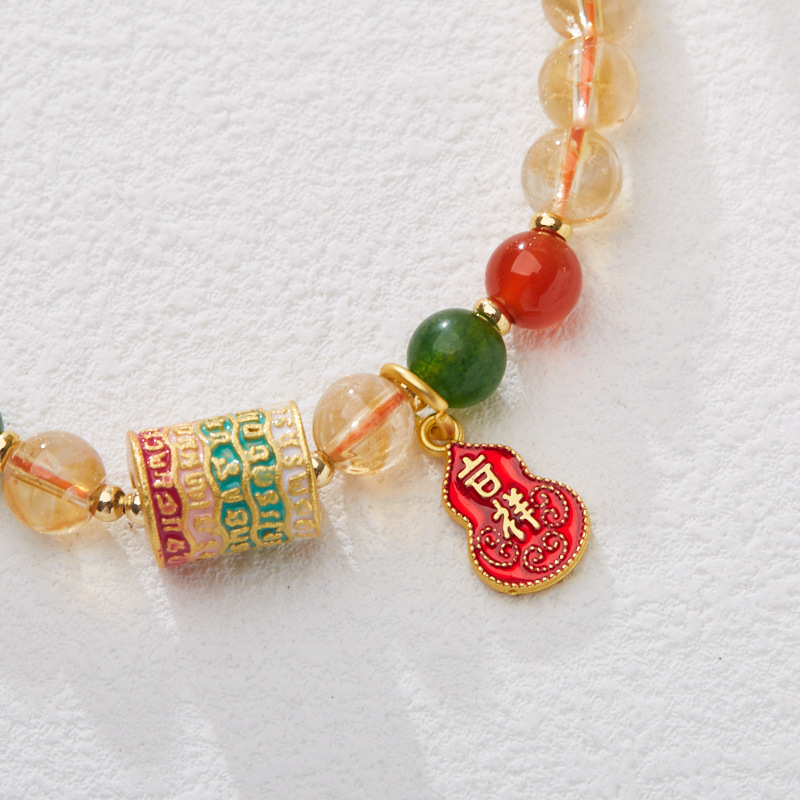 New Design Chinese Style Versatile Citrine Bracelet with Gourd Charm Auspicious Unique Hand Jewelry for Women