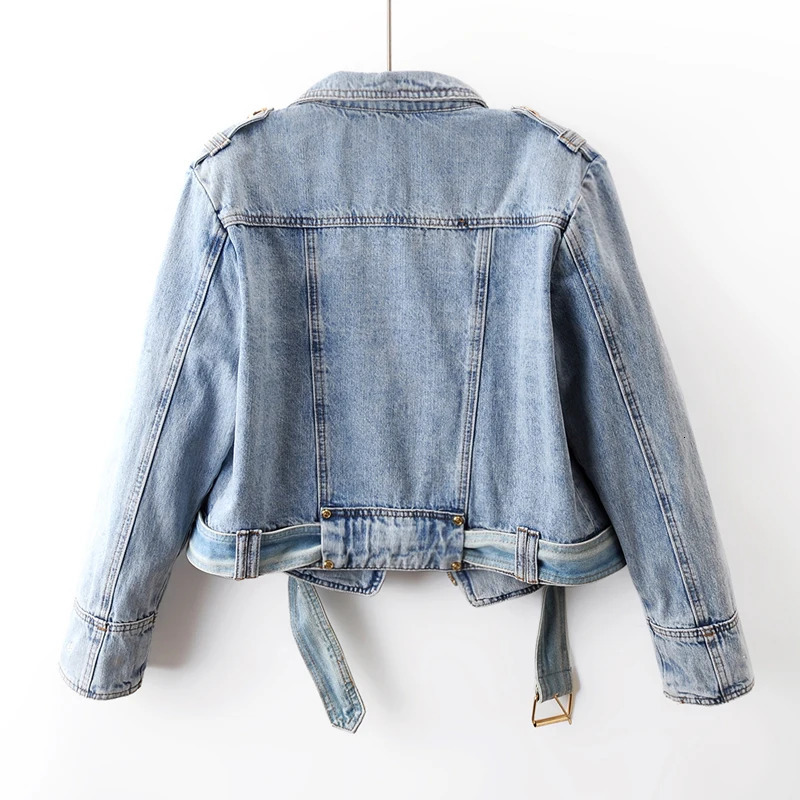 Spring Autumn High Waist Zipper Long Sleeve Denim Coat Womens Casual Short Loose Jean Top Motorcycle Jackets Female 250725