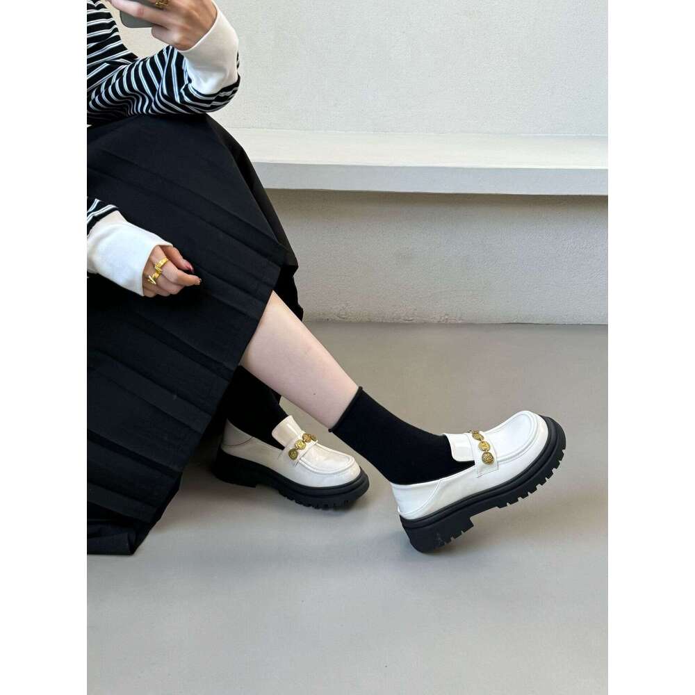 Spring New Women's Loafers Small Coin Strap British Style Leather for Women Versatile Outdoor Shoes