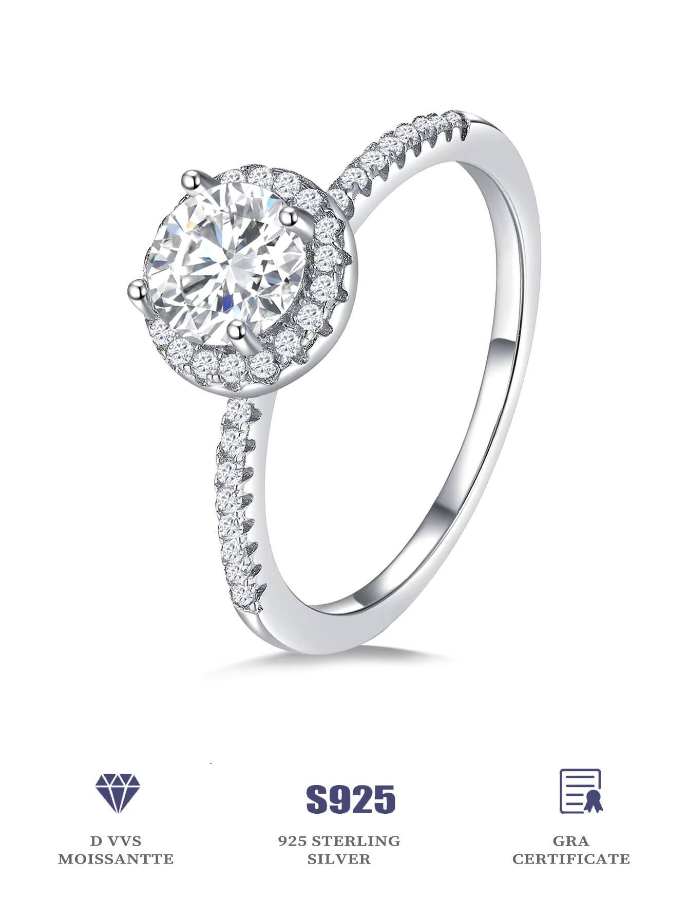 Luxury Lab Grown Diamond Ladies Finger Ring Fine Jewelry S925 Sterling Silver Women Moissanite Ring