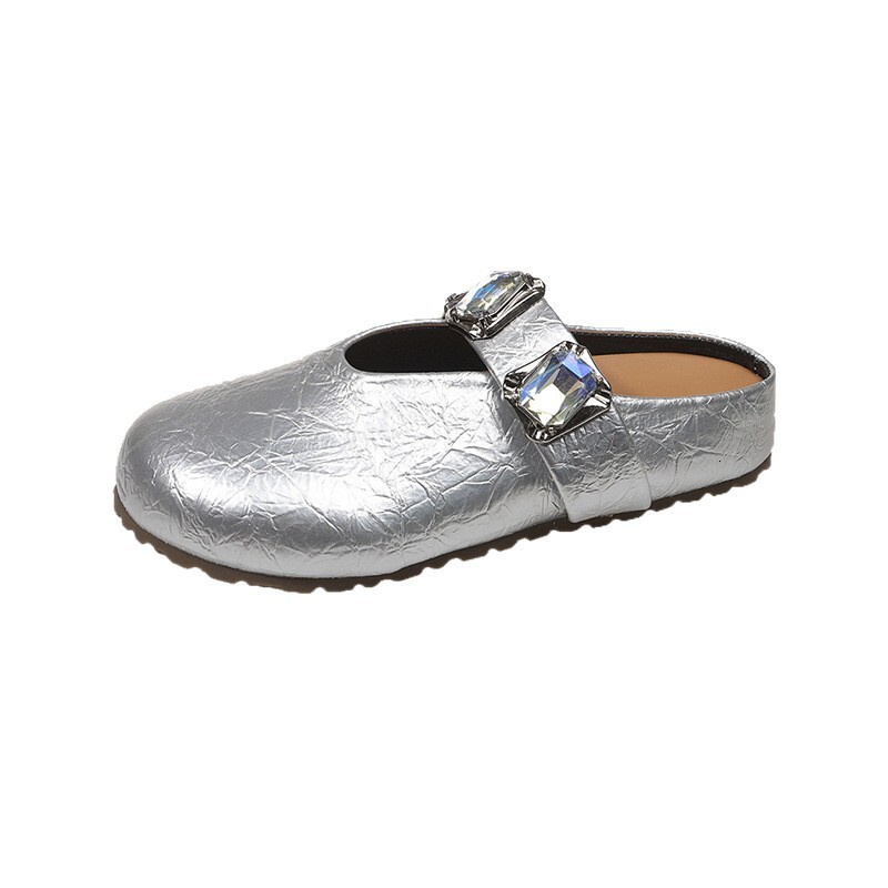 Trendy Fairy Style Square Closed Toe Rhinestone Versatile Slippers Women's Shoes Summer Outdoor 2025 New Flat Sandals ddmythur