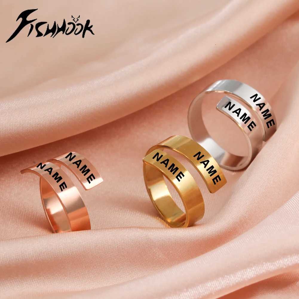 Carving Name Ring Personalized Customization Couples Day Gift for Female Male Family Team Girl Silver Stainless Steel Jewelry W250417