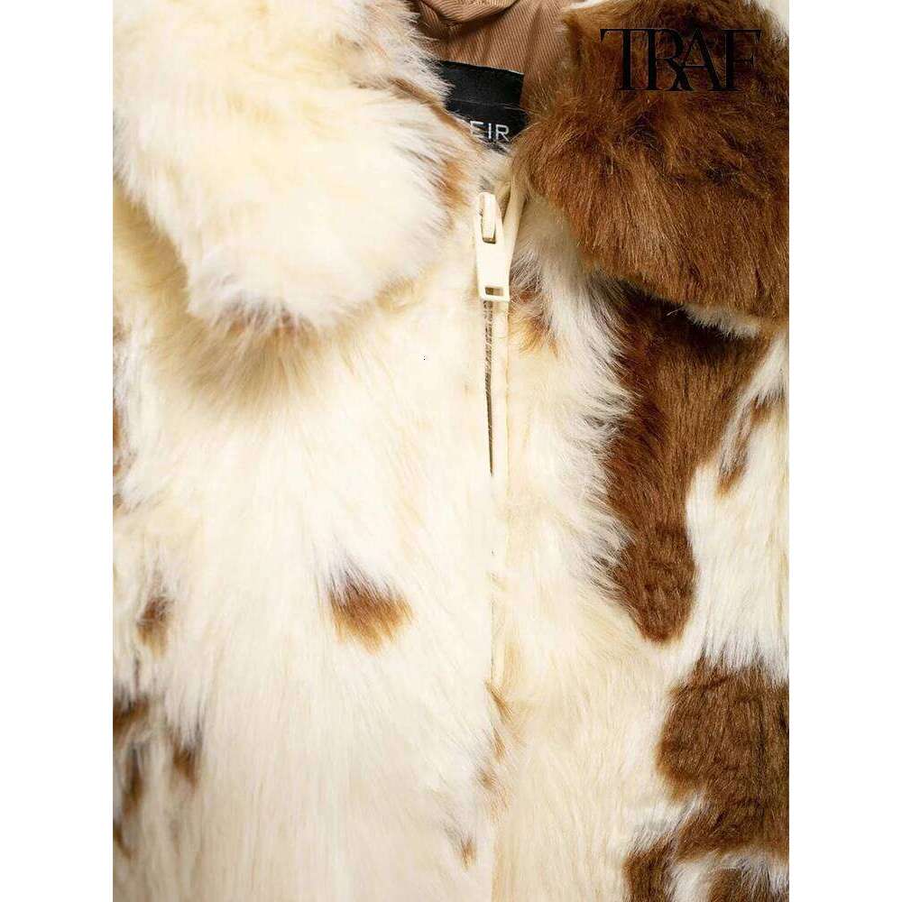 TRAF Women's Fashion 2024 Fall And Winter New Lapel Side Pocket Front Zipper Design Long Sleeve High Street Warm Jacket
