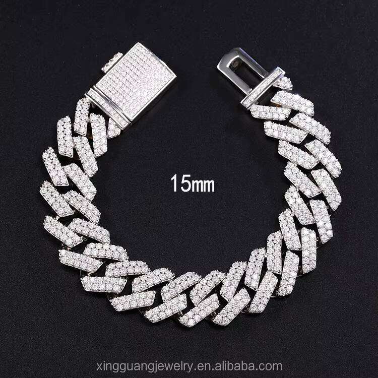 Fashion Design 15mm Wide 2Rows Moissanite Dia S Sterling Cuban Link Chain