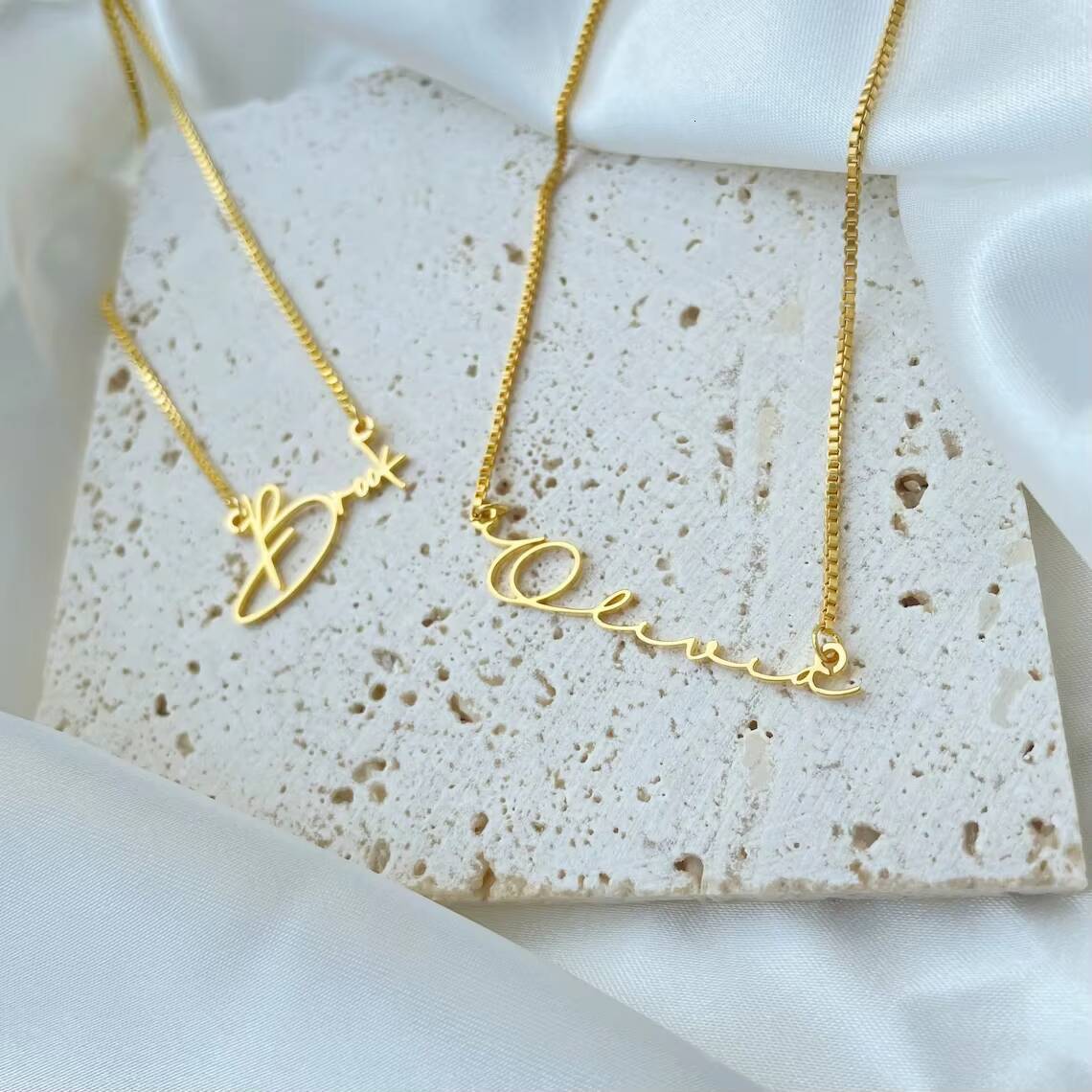 Name Necklace Gold Personalised Stainless Steel Box Chain Handmade Personalised Birthday Gift for Mom Perfect