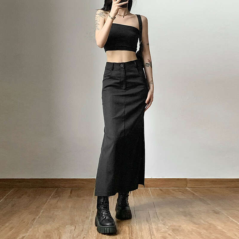 2022 Autumn New Women's Solid Color Slim High Waist Street Fashion Split Sexy Skirt 89f