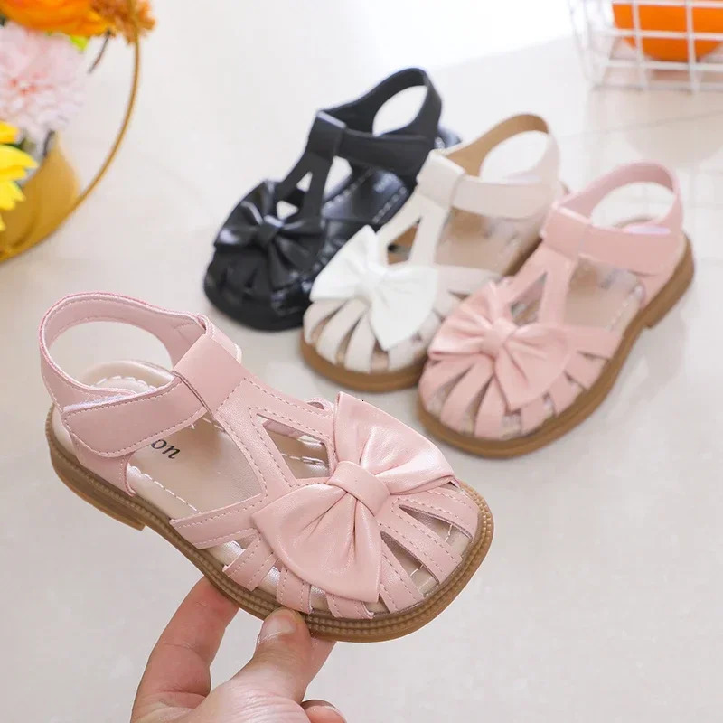 Cute Girls Sandals Bow Peeptoe Soft Hook Loop Beige Kids Princess Shoes Casual Children Nonslip 250725