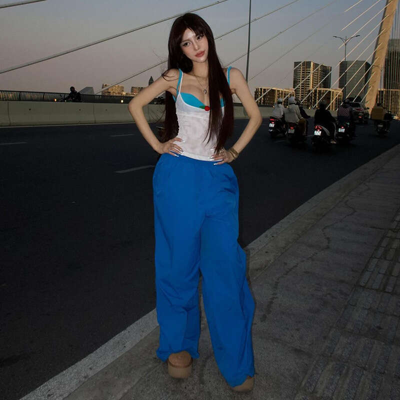 2024 Spring New Women's Solid Color Slim Fit Camisole Fashion High Waist Loose Straight Pants 83e