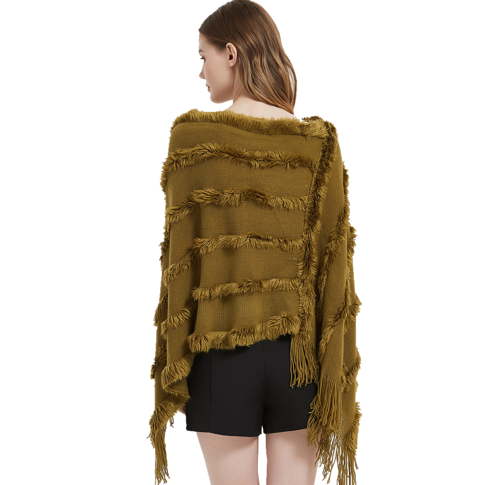 K1466 Spot foreign trade cross-border hot-selling new spring and autumn winter V-neck solid color knitted plush European and American shawl wholesale 