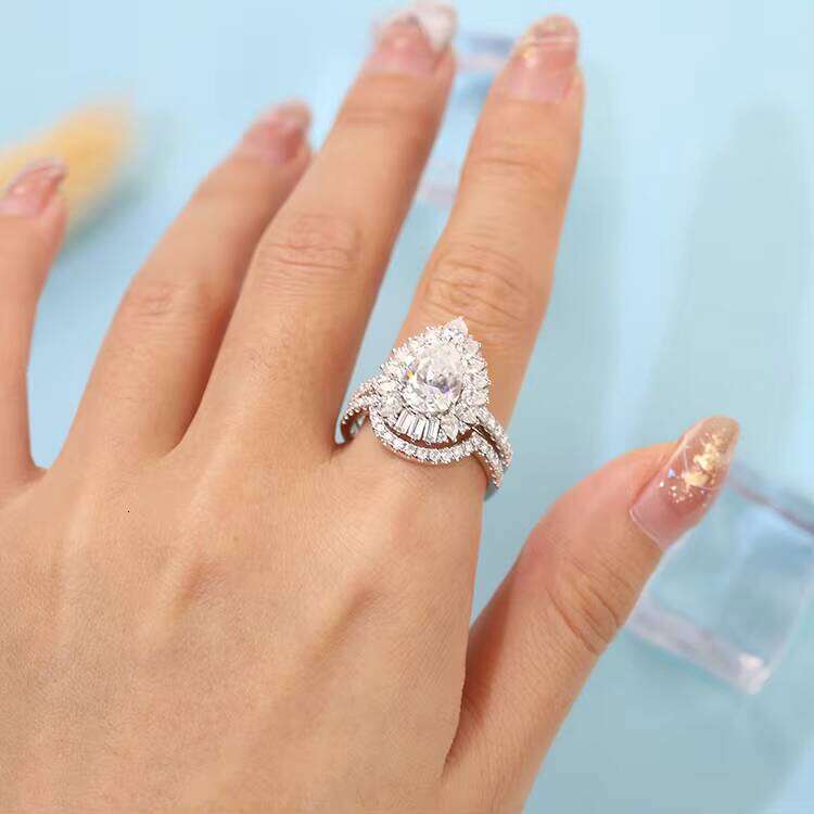 Fine Jewelry 14K Solid Yellow Gold VVS Moissanite Dia Set Wedding Ring for Women