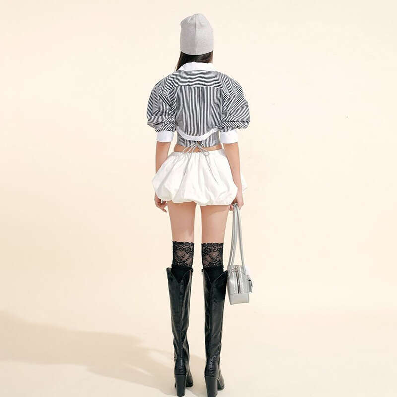 2024 Autumn New Women's Solid Color Slim Short Sleeve Top Fashion High Waist Skirt Set 681