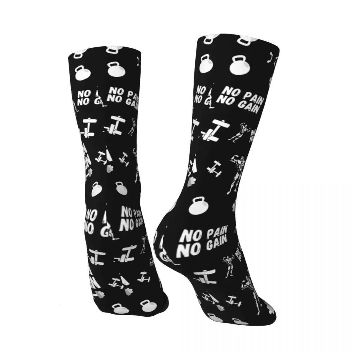 Happy Retro No Pain No Gain Gym Design Crazy Mens Socks Unisex Harajuku Seamless Printed Novelty Crew Sock Boys Gift X250725