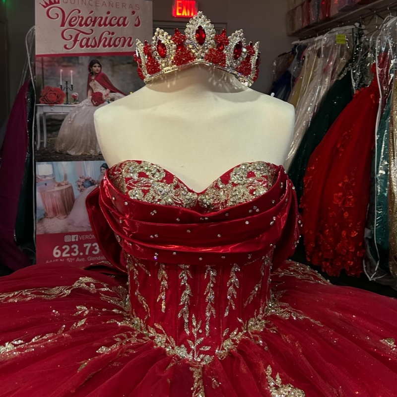 Red Shiny Quinceanera Dresses Ball Gown Off The Shoulder Gold Applique Lace Beads Tull Corset Party Birthday Sweet 16 Dress Vestidos 15 Anos
