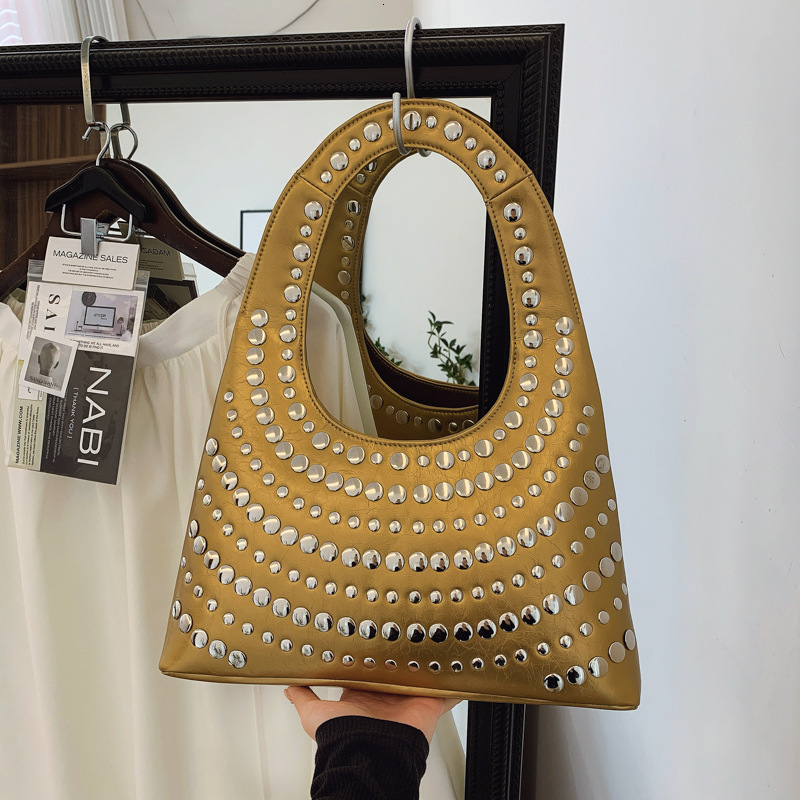 Luxury Brand Designer Bag Women's Bag European And American Punk Style Heavy Rivet Handbag Shoulder Bag 2025 New Large Capacity Women's Unde