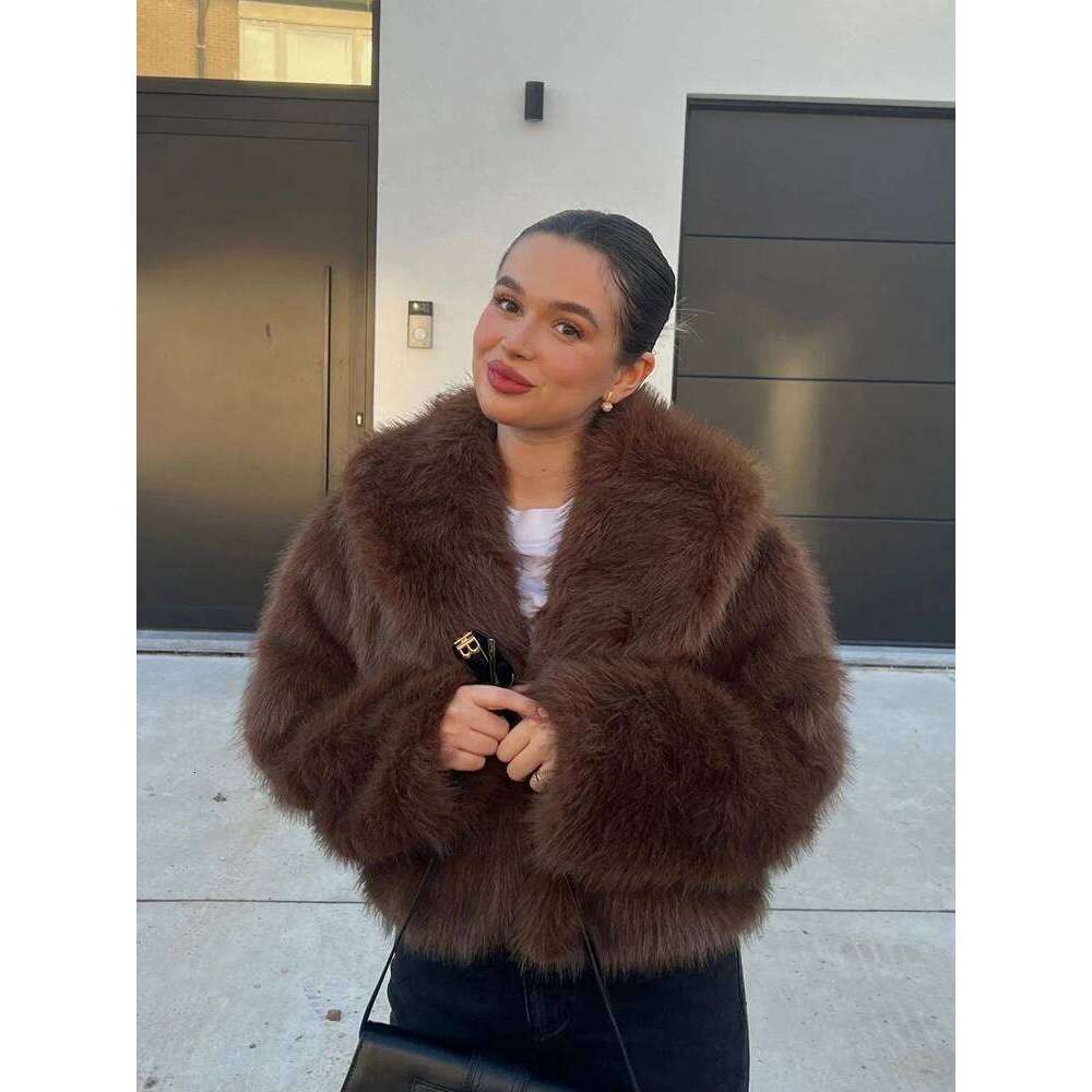 2025 RARA Women's Winter New Style Lapel Long-Sleeved Artificial Fur Effect Short Coat Comfortable Temperament Versatile