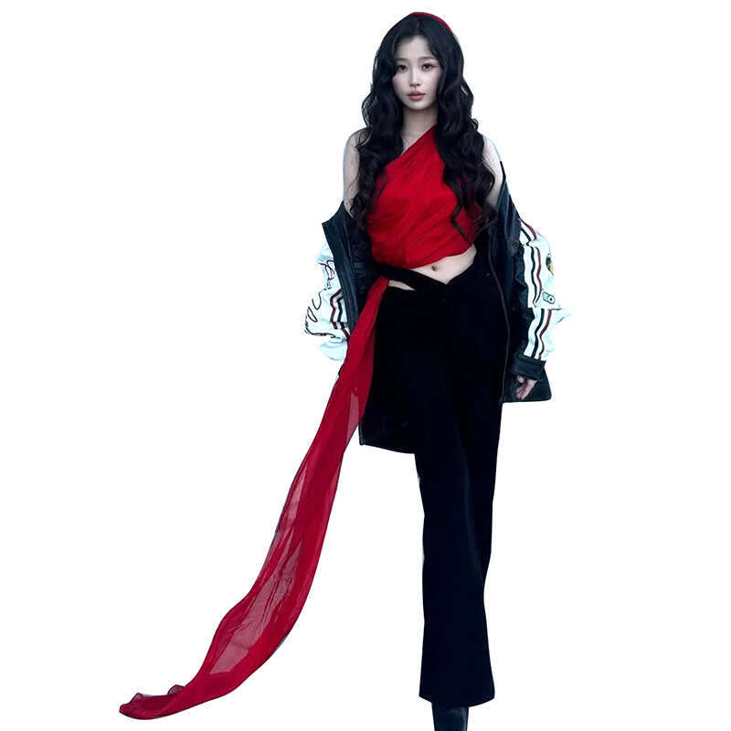2024 Women's Autumn Winter New Fashion Solid Color Sexy Off-Shoulder Crop Top with Ribbon for Women 44b