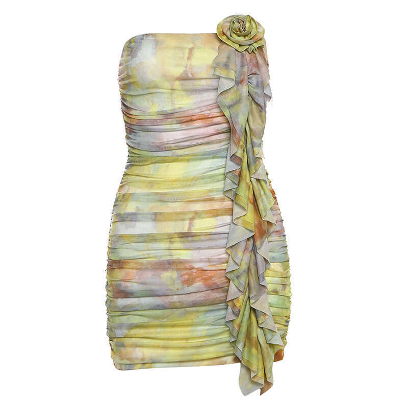 2025 Summer New Sexy Hot Girl Colorful Printed Waist Slimming Bodycon Dress for Women bc7