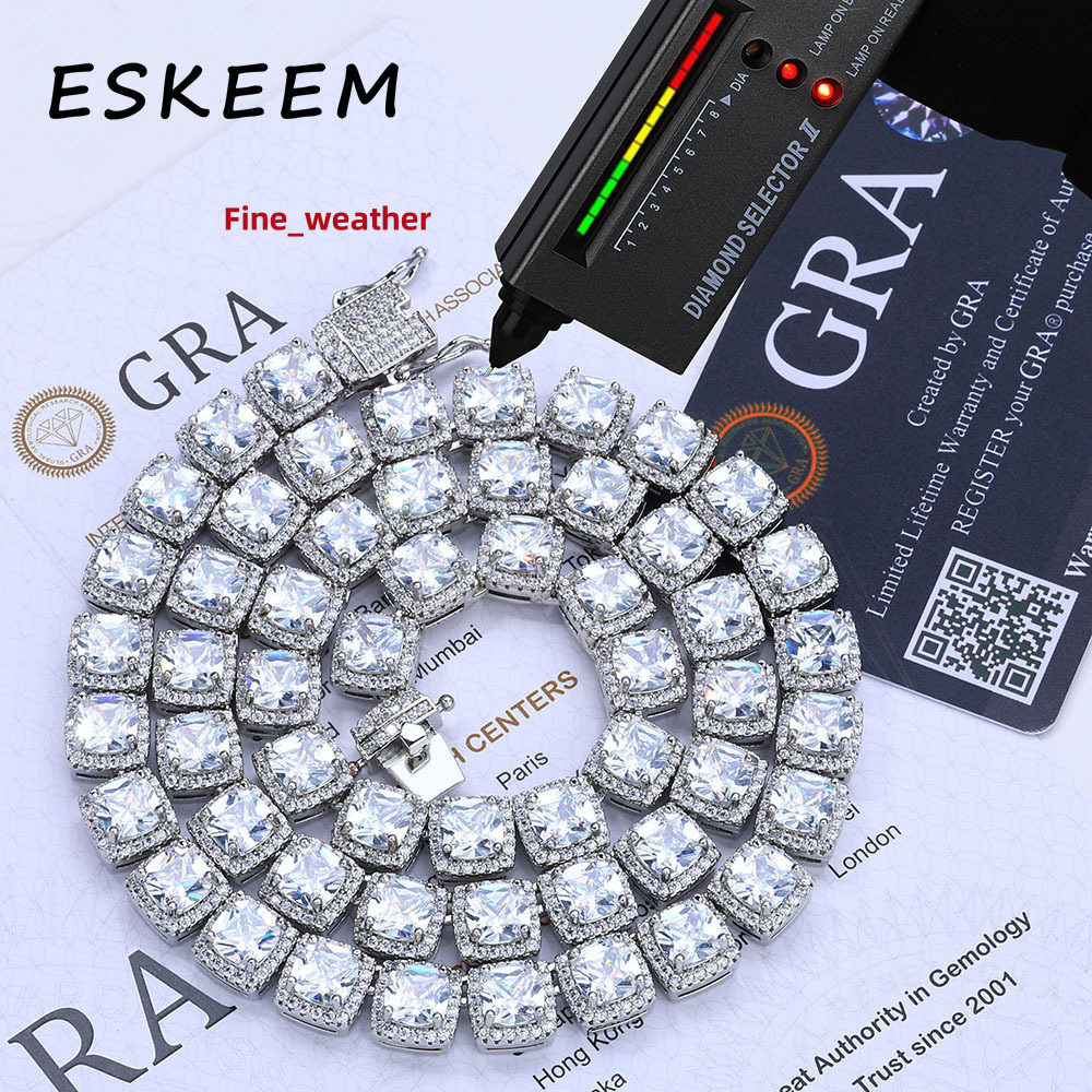 Eskeem Square Tennis Choker VVS Moissanite Iced Out 925 Silver Hip Hop Necklace Luxury Bling Chain for Womens