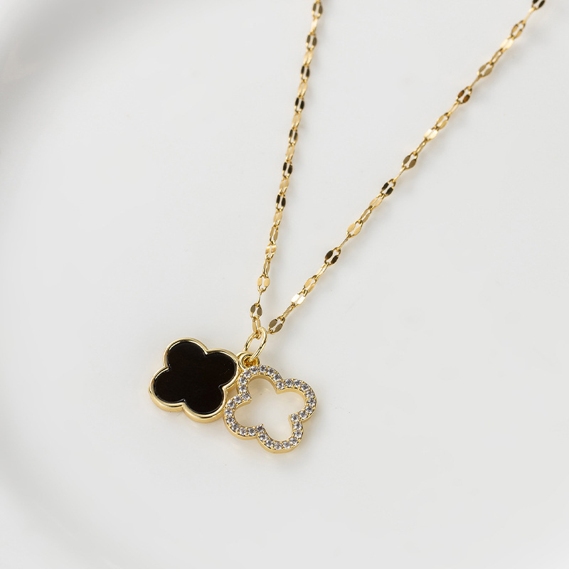 New Double Layer Four-Leaf Clover Korean and Japanese Style Necklace for Women, Personalized Fashionable Versatile Light Clavicle Chain Jewelry Jewelr