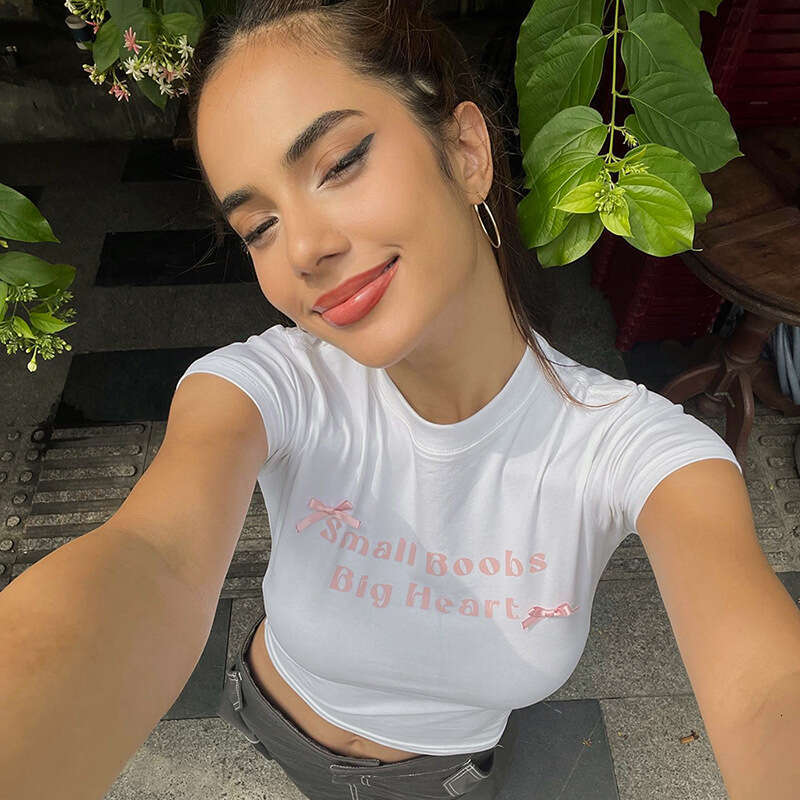 Y23tp626 Women's Autumn New Letter Print Round Neck Short Sleeve Crop Top T-Shirt B5
