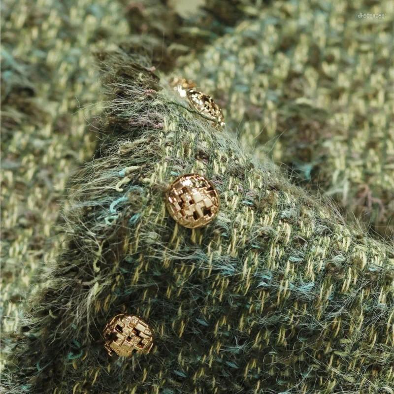 Women's Jackets Green Tweed Jacket Woven Small Fragrance Autumn/winter Clothing Elegant Top For Socialites Tassel Classic
