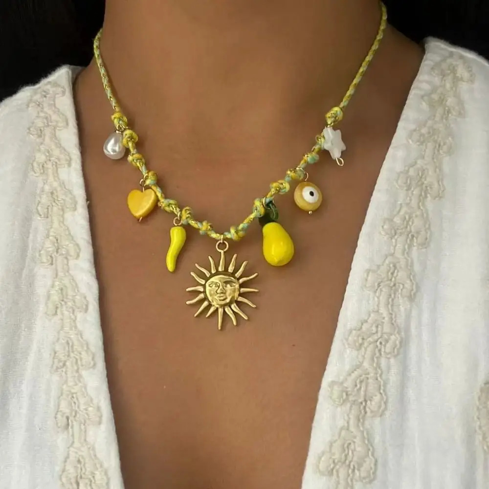 Fashion Copper DIY Knotting Rope Chain Colorful Pearl Accent Turtle Pendant Necklace Dopamine Style Beach Summer 250716