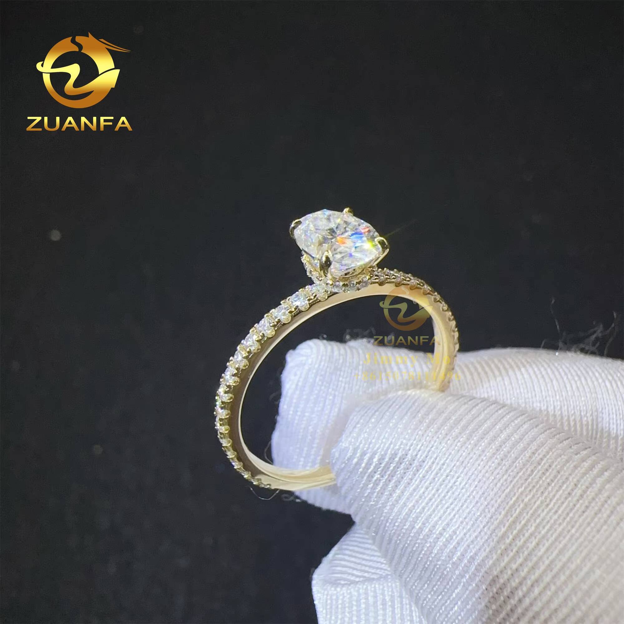 10k 14k 18k Yellow Gold 1ct Iced Crushed Oval Moissanite Diamond Engagement Wedding Band Ring Anniversary Gift GRA Certificate