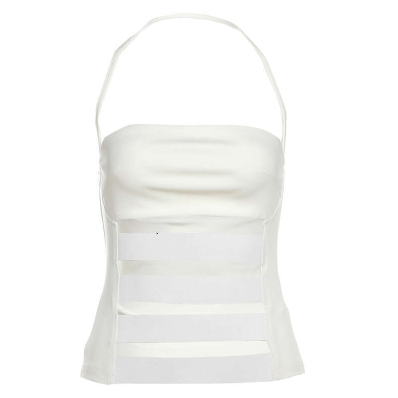 2025 Spring New Women's Solid Color Slim Street Fashion Halter Hollow Out Backless Tank Top 33d