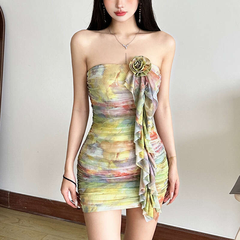 2025 Summer New Sexy Hot Girl Colorful Printed Waist Slimming Bodycon Dress for Women bc7