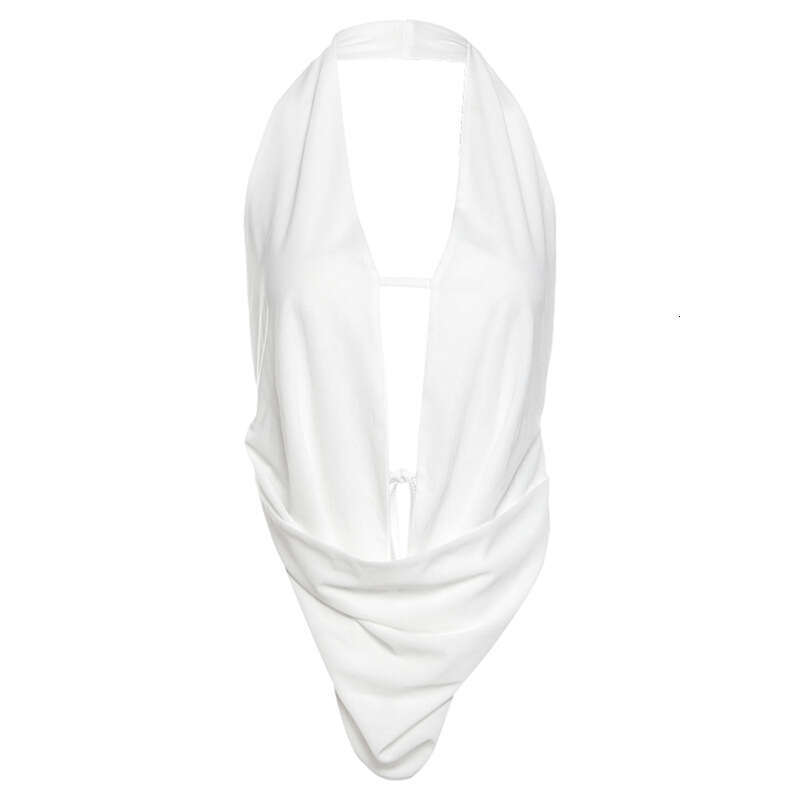 2025 Spring New Women's Solid Color Slim Fit Street Fashion Halter Sexy Backless Tank Top d0b
