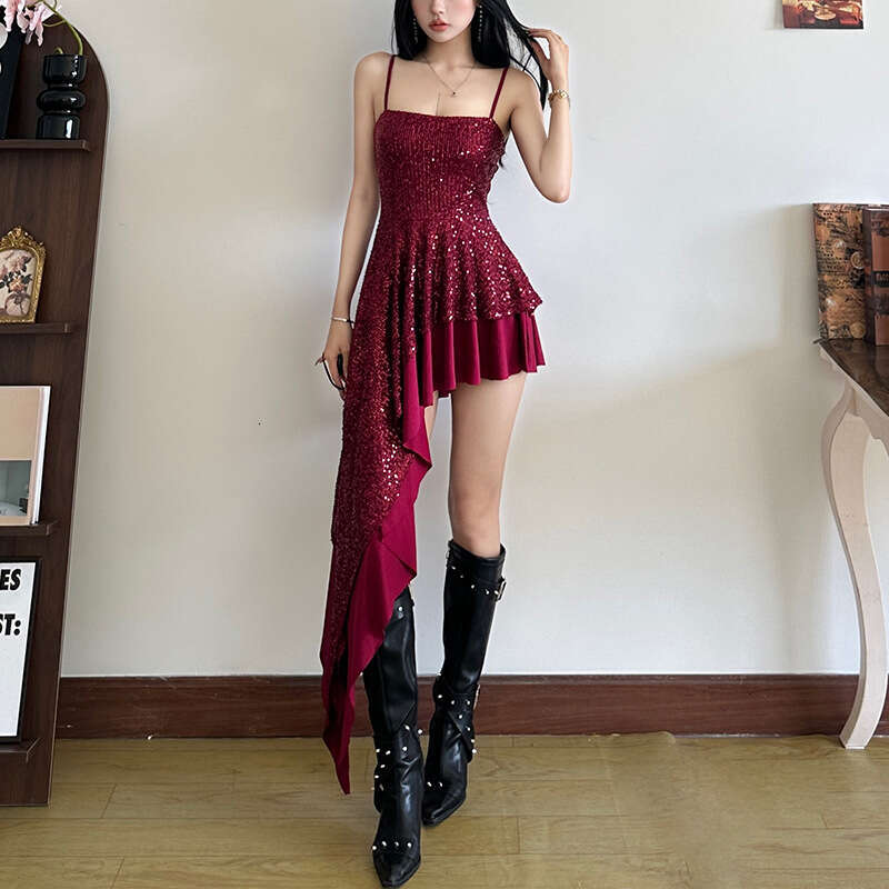 2024 Autumn New Women's Solid Color Slim Street Fashion High Waist Strap Backless Dress 852