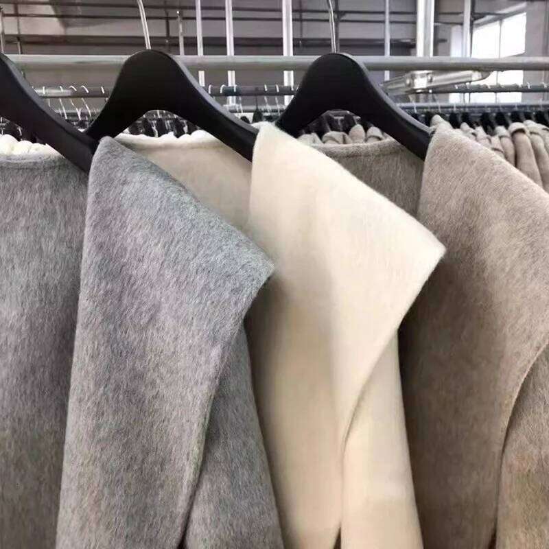 Designer Clothing Hooded Medium-Length Double Sided 100%Wool Coat Women Korean Fashion Loose Winter Jacket 2024 Fashion