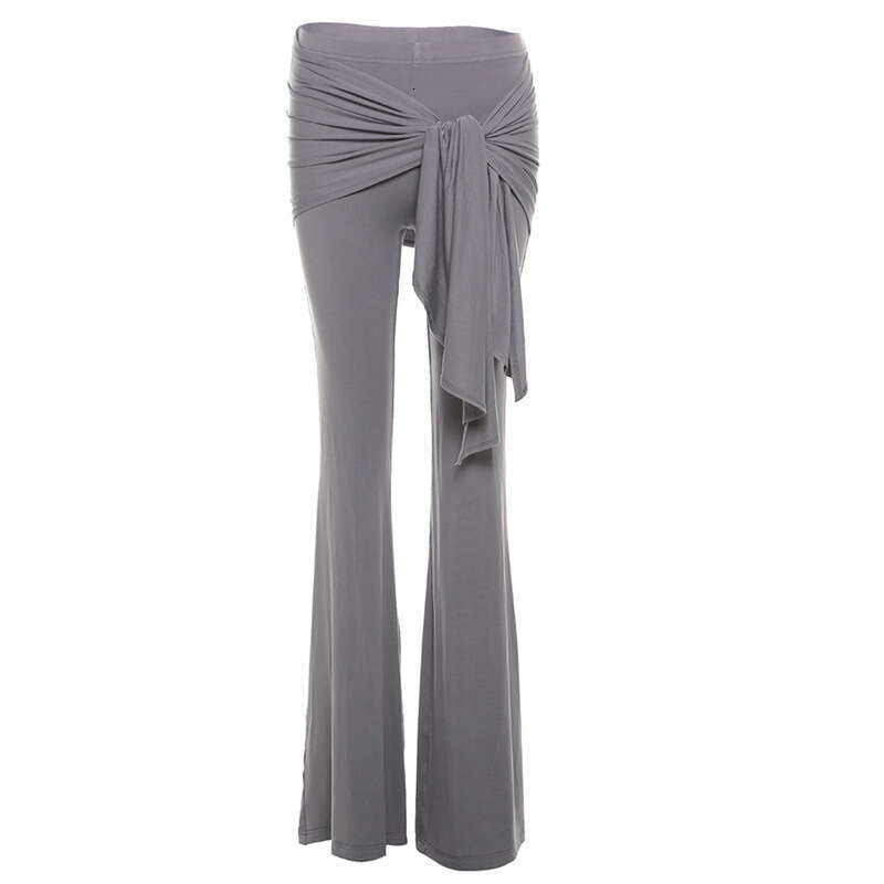 2024 Autumn New Street Fashion Solid Color High Waist Tie Flared Casual Pants for Women 4fe