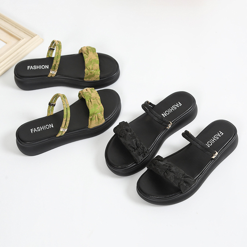 Ddmysports Chinese Style Thick Soled Slippers For Women New Summer Outdoor Fashionable Loose Beach Sandals To Match Dresses Outdoor Shoes