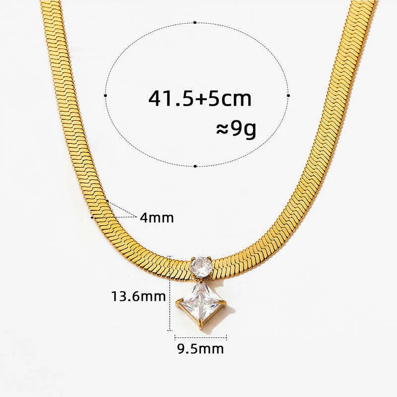 Blogger Single Dia Rhombus Zircon Stainless Steel Clavicle Chain Women's Color-Retaining Flat Snake Bone Bracelet Jewelry